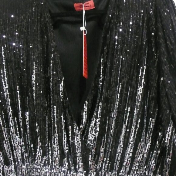 Red Dot Boutique Plus Size Long Sleeves Wrapped V Neck Sequins Dress - Picture 2 of 12